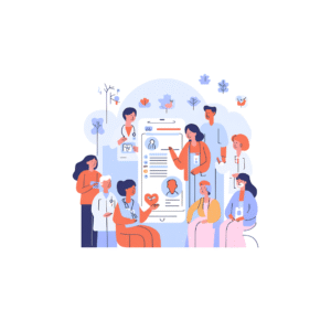 Accompagnement à la recherche de soignants à Lyon et en AURA – illustration de mise en relation patients-soignants.