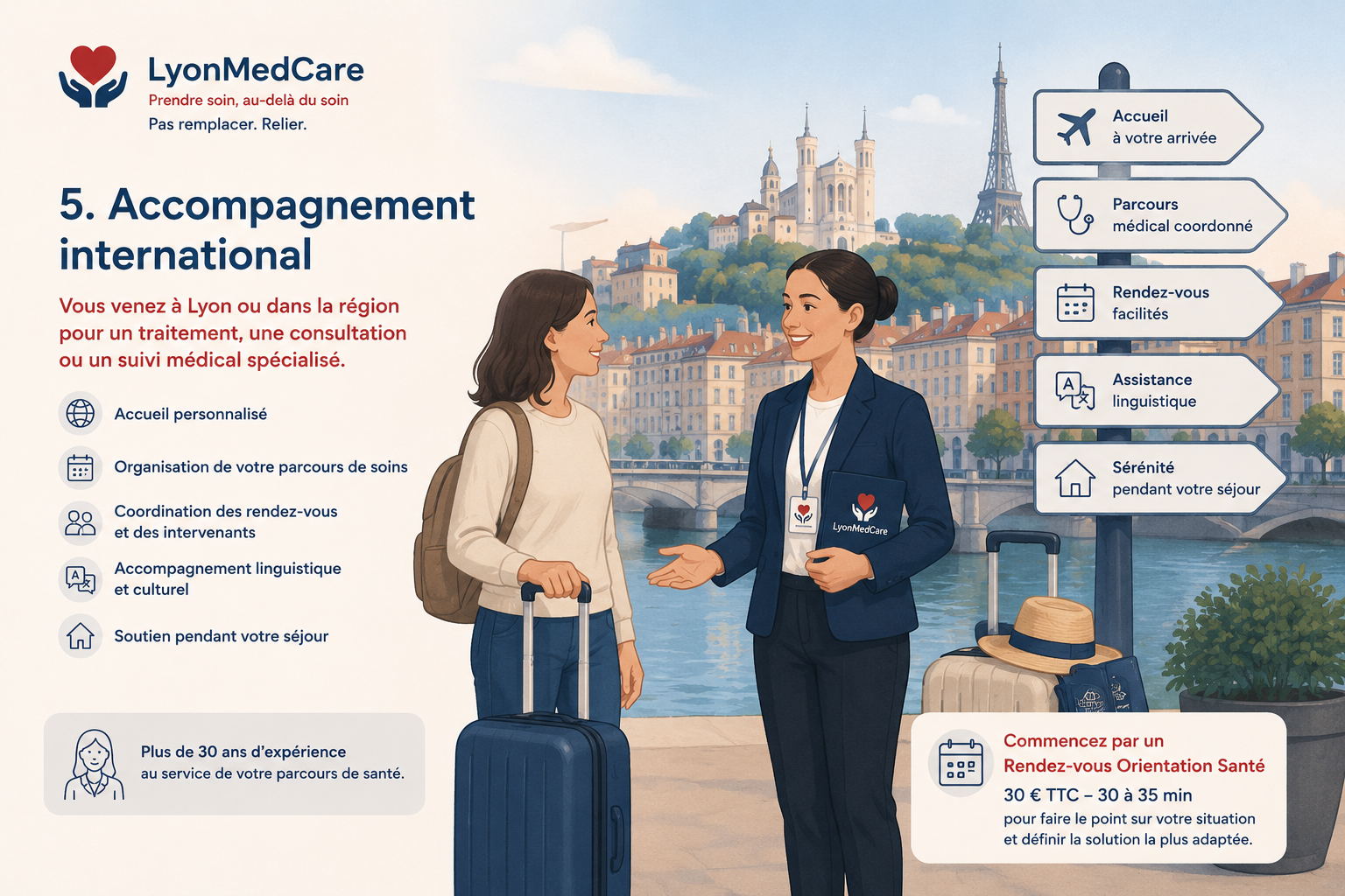 Illustration représentant une personne recherchant un professionnel de santé à Lyon avec l'accompagnement personnalisé de LyonMedCare.