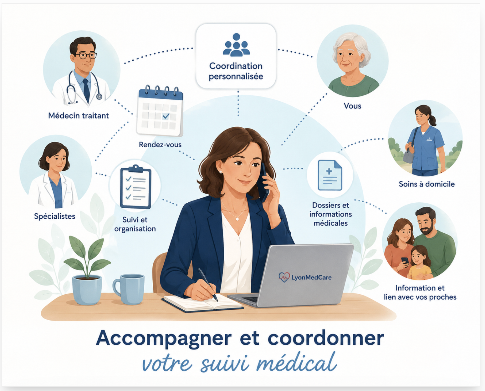 LyonMedCare accompagne une personne lors d'une consultation médicale à Lyon