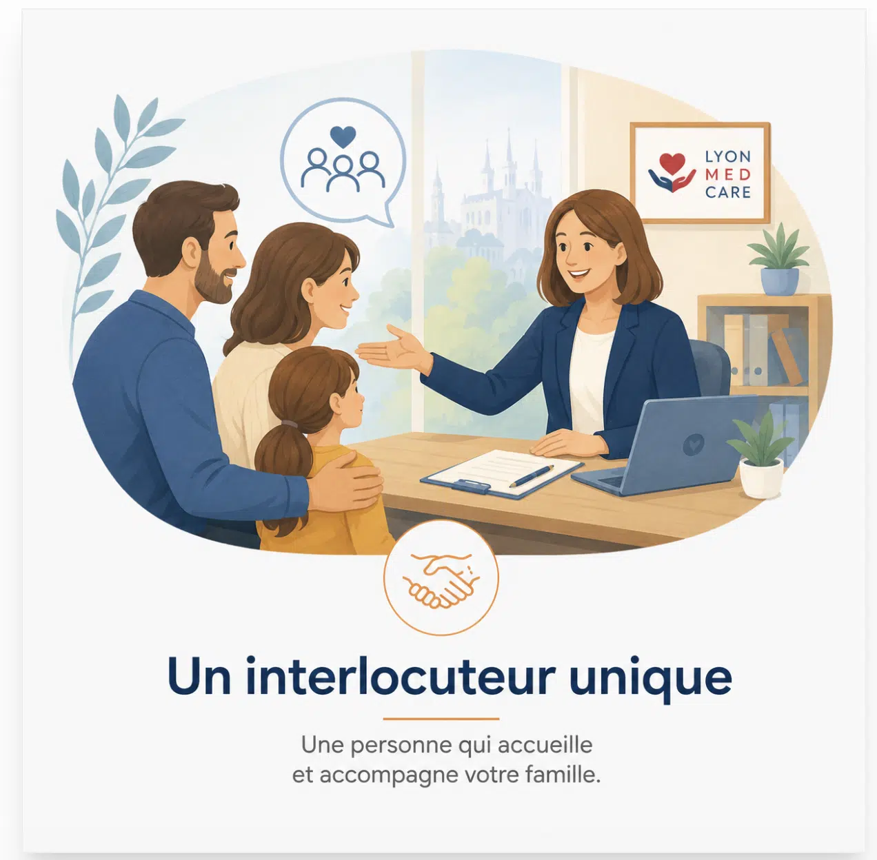 Illustration d'un accompagnement personnalisé avec un interlocuteur unique LyonMedCare.