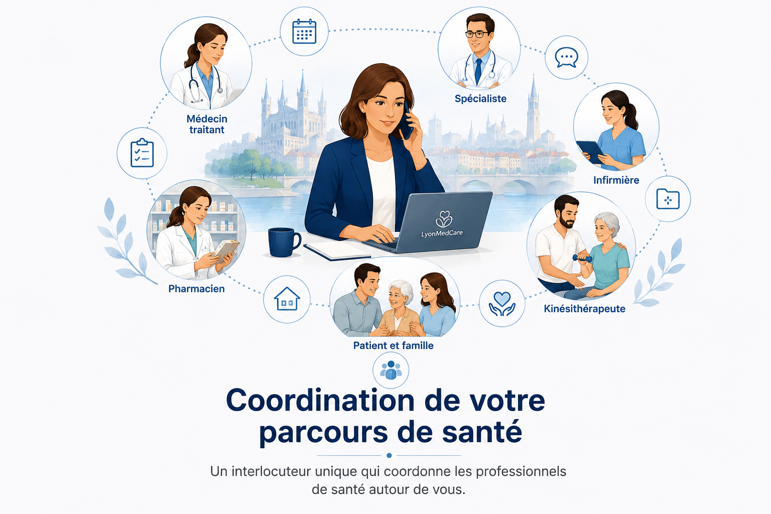 Coordination fluide des professionnels de santé Coordination fluide entre les professionnels de santé autour d'une interlocutrice unique de LyonMedCare